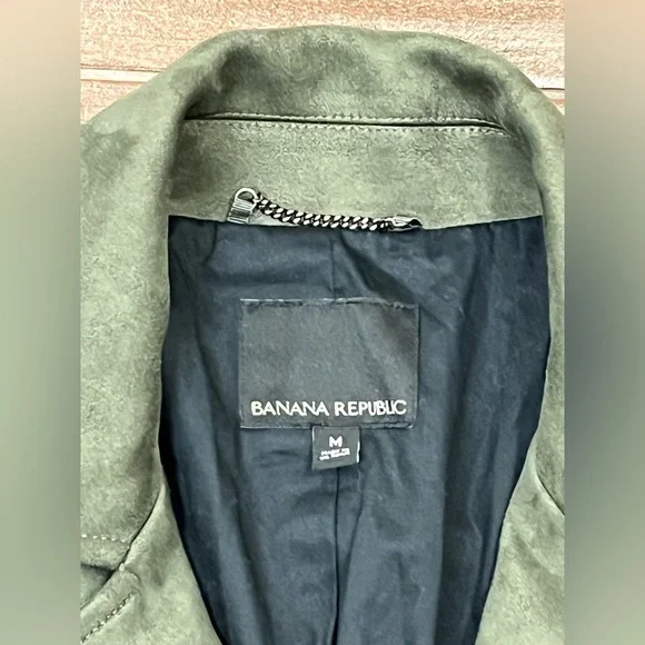 Banana Republic Green Vegan Faux Suede Motorcycle Jacket Size M - Picture 11 of 12